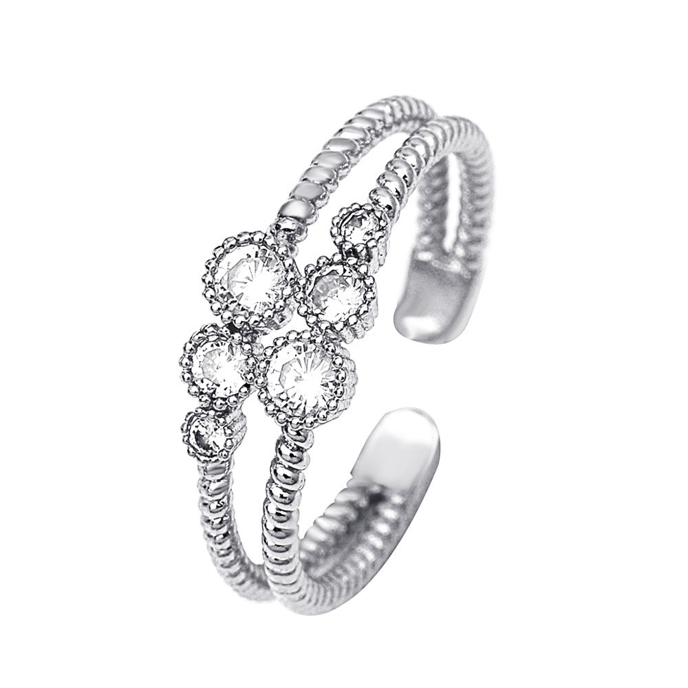 Ins cold zircon opening love ring super fairy fashion star letter hollow index finger ring net red