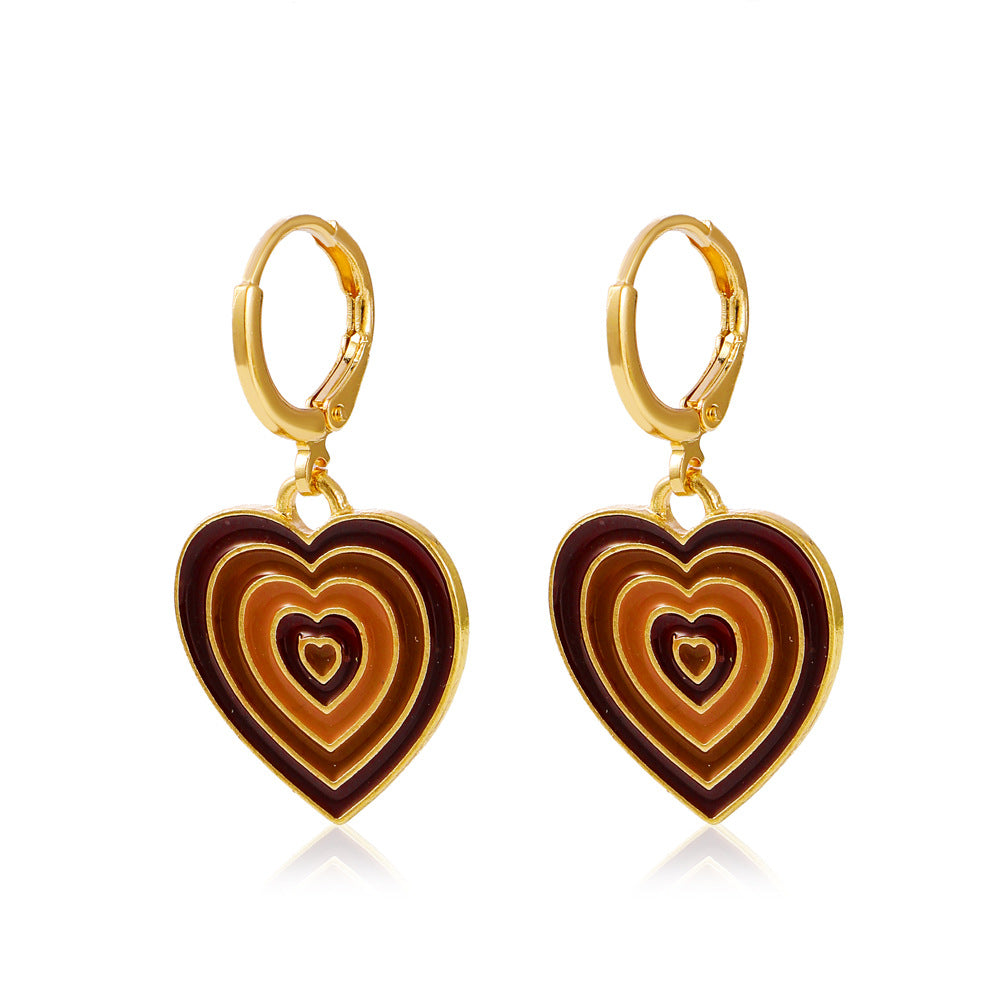 Ins color drop oil love earrings net red personality peach heart earrings daily versatile ear accessories