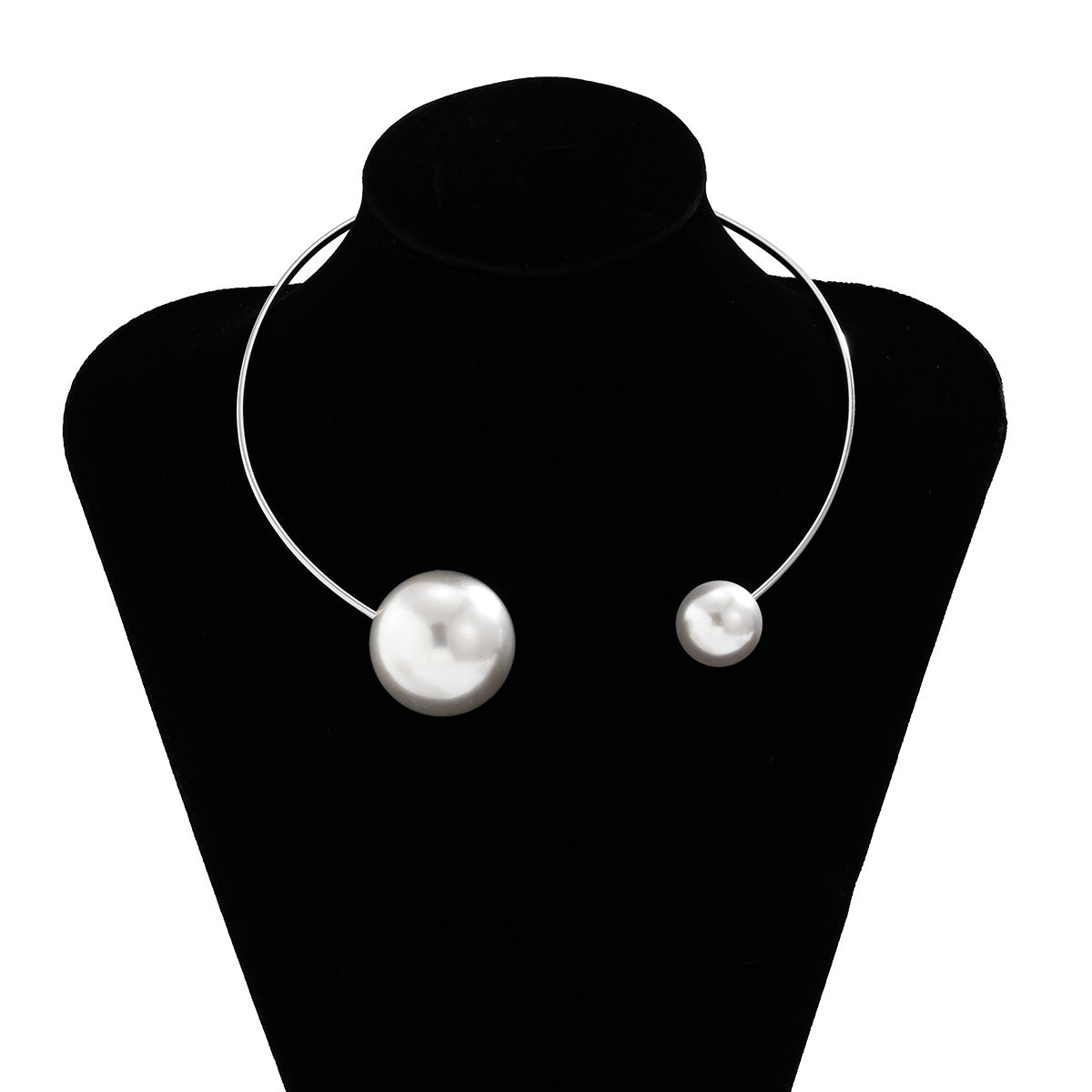 Jewelry Simple Geometric Imitation Pearl Necklace Female Personality Metal Stitching Ball Collar Necklace