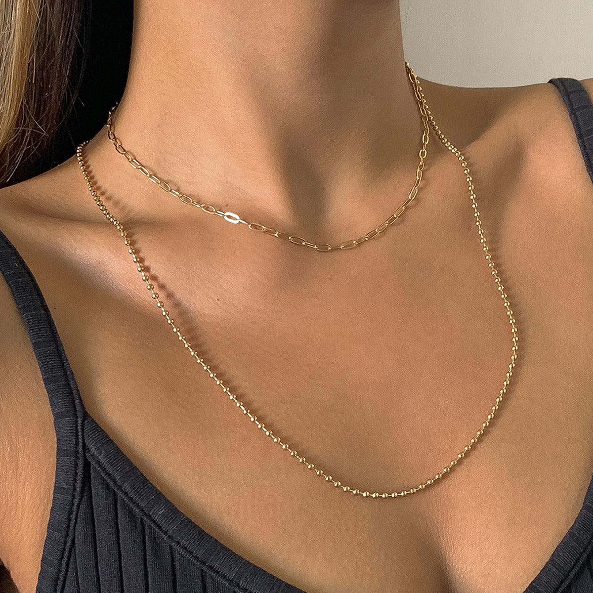 Jewelry Hip Hop Punk Geometric Metal Chain Necklace Retro Trend Ball Chain Clavicle Necklace