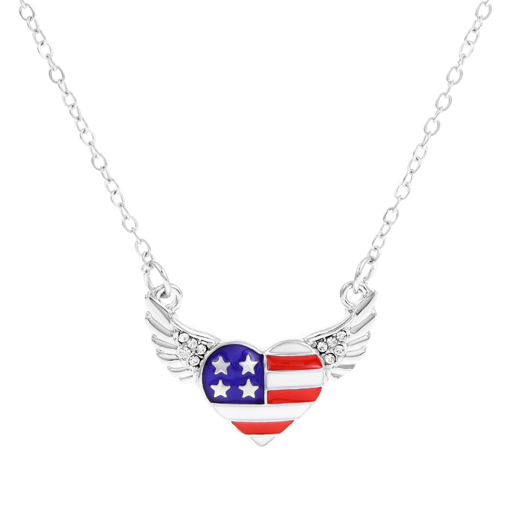 Ins American Independent Column Necklace Set Fashion Simple Diamond Wings Love Pendant Clavicle Chain