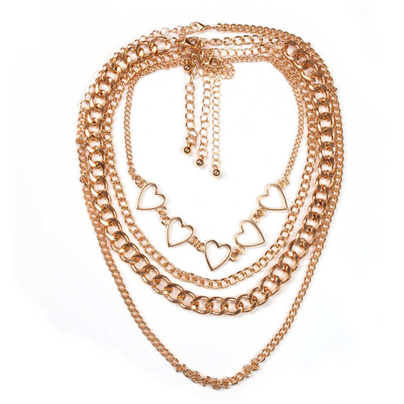 Jewelry Hip Hop Punk Chain Multilayer Necklace Female Simple Versatile Peach Heart Set Necklace