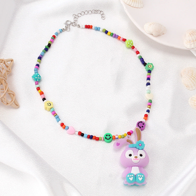 Design sense cartoon monster pink rabbit pendant necklace year ins niche hip-hop color collarbone chain