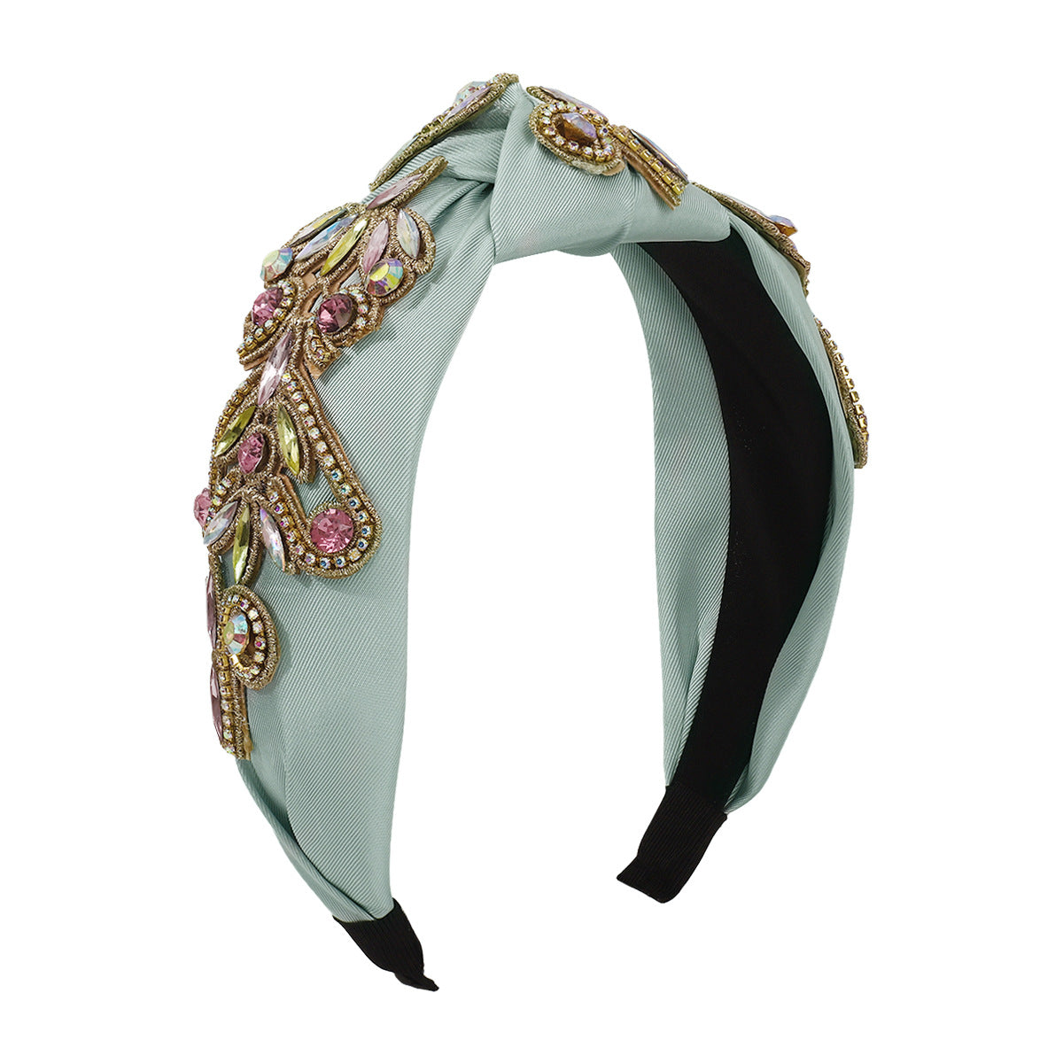 F4639 Baroque exaggerated headband fabric knotted rhinestone claw chain leaf light luxury heavy industry headband female