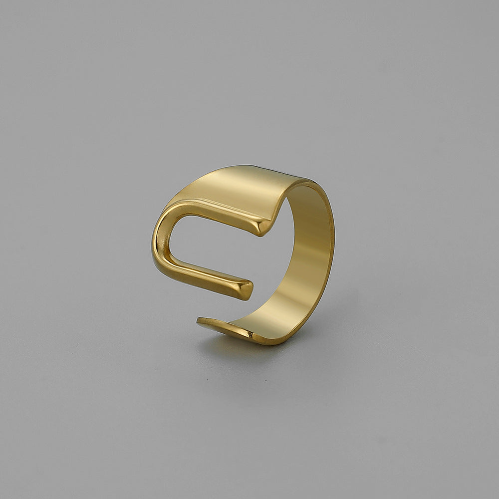 English 26-letter steel peptide ring niche design stainless steel gold-plated cold opening finger jewelry