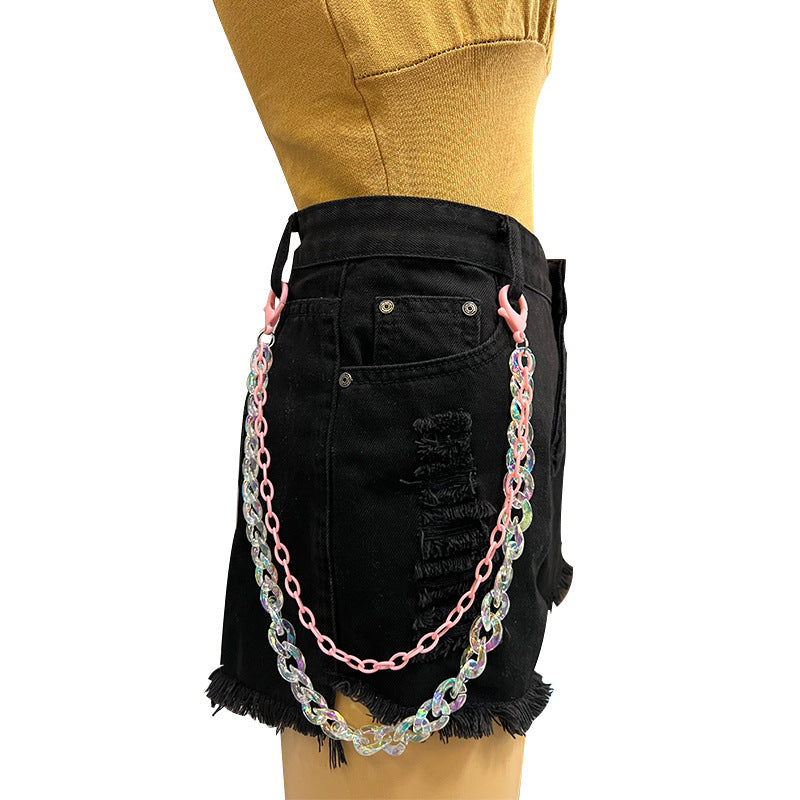 Ins street super hot candy color translucent magic color acrylic double-layer pants chain trendy ornaments
