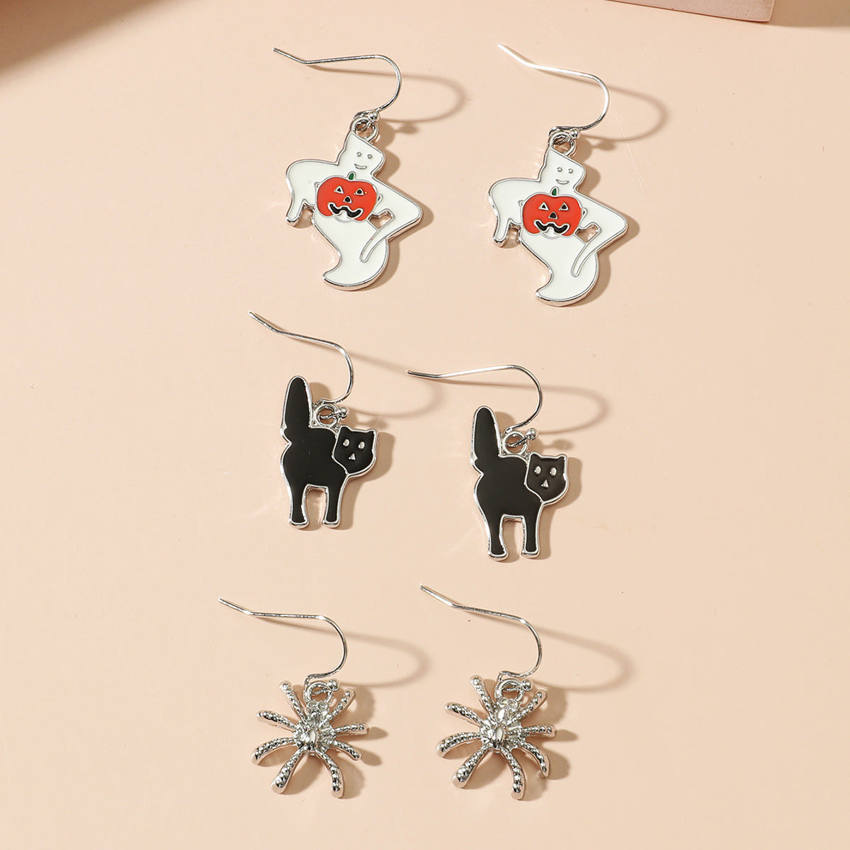 Spider Web Skull Earrings Halloween Gothic Retro Exaggerated Bat Earrings Pop Jewelry