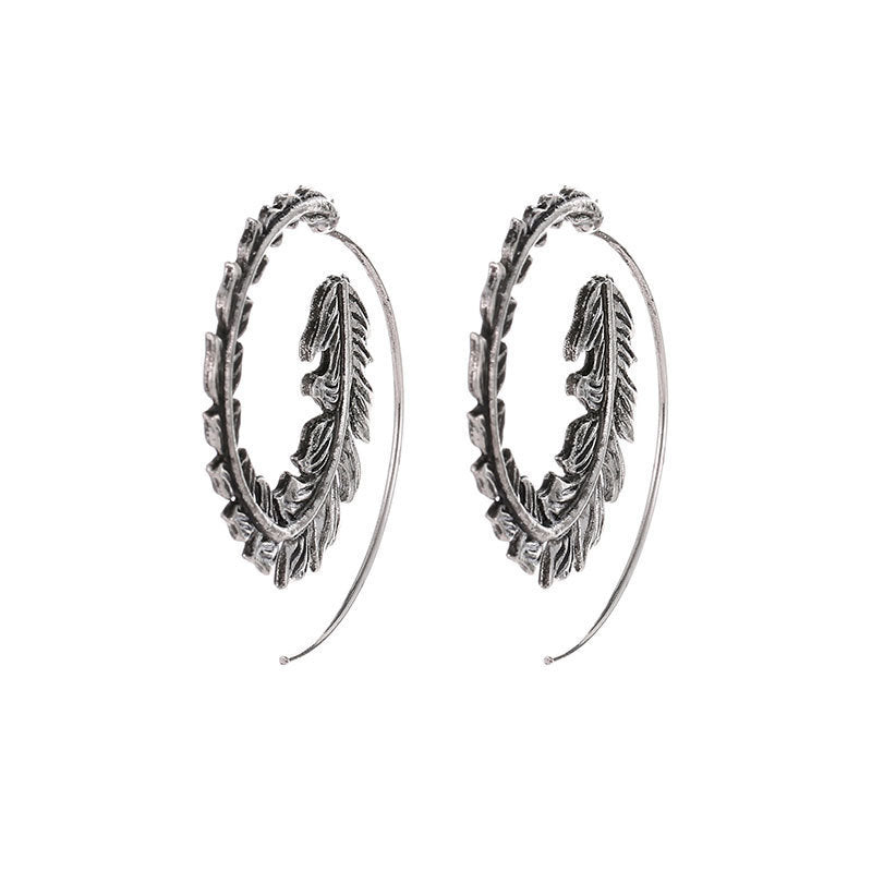 Vintage Spiral Earrings Fashion Ethnic Exaggerated Swirl Gear Earrings Metal Distressed Earrings