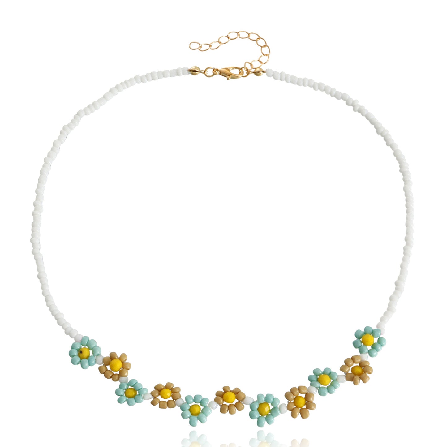 Jewelry Bohemian Daisy Contrast Color Beaded Necklace Retro Rice Bead Flower Clavicle Necklace Female