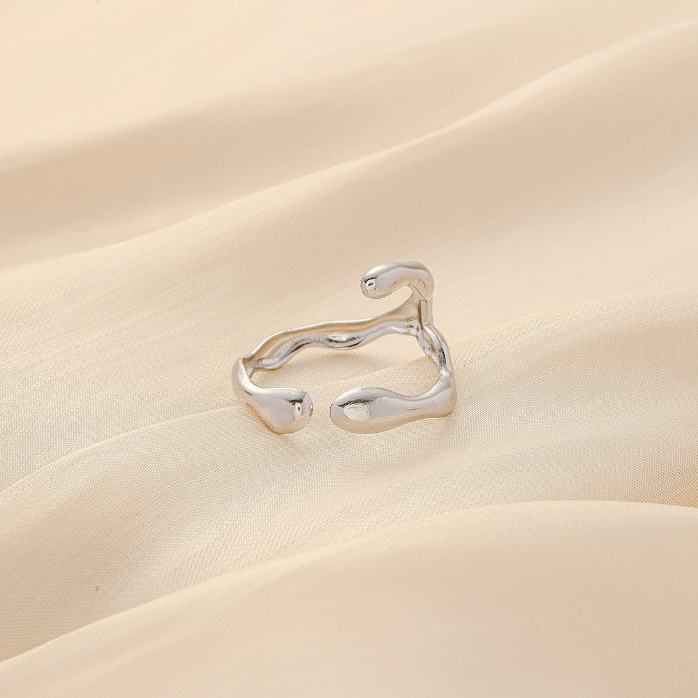 Fashion Simple Versatile Stainless Steel Ring Irregular Open Ring Ladies Ring Jewelry