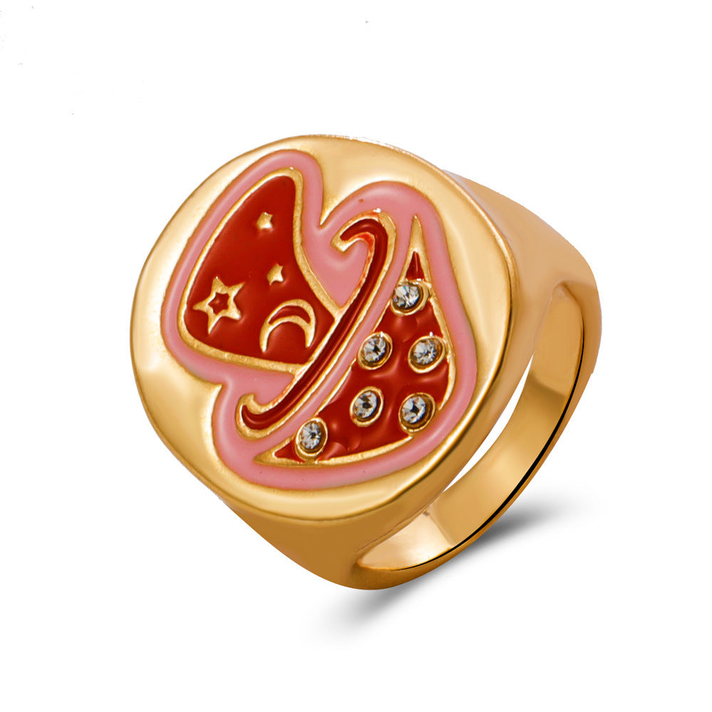 ins geometric mushroom ring creative metal cute drop oil ring fashion personality jewelry