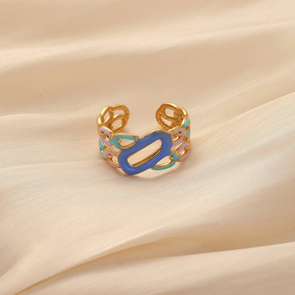 Ins niche design atmosphere sense female stainless steel hollow stripe adjustable titanium steel ring opening ring