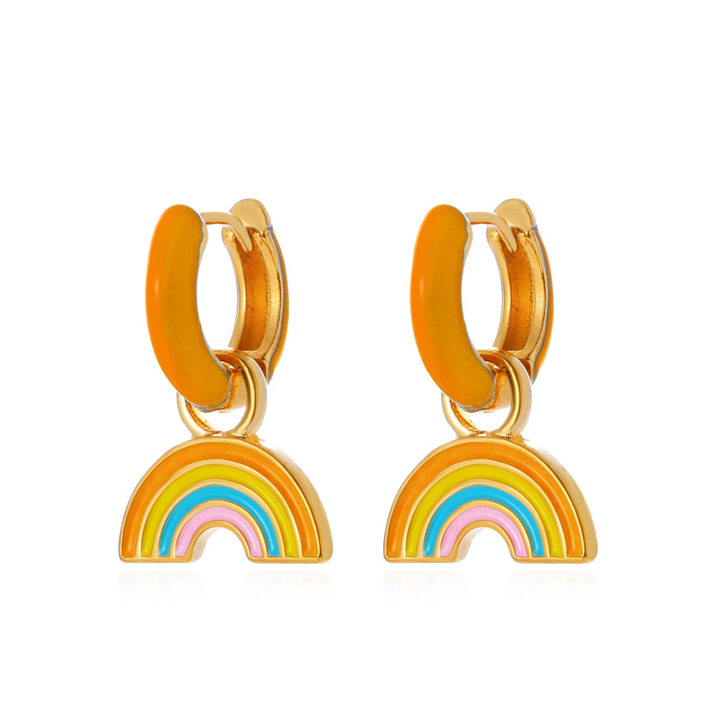 Retro temperament color earrings ins cute rainbow earrings earrings simple alloy dripping oil earrings