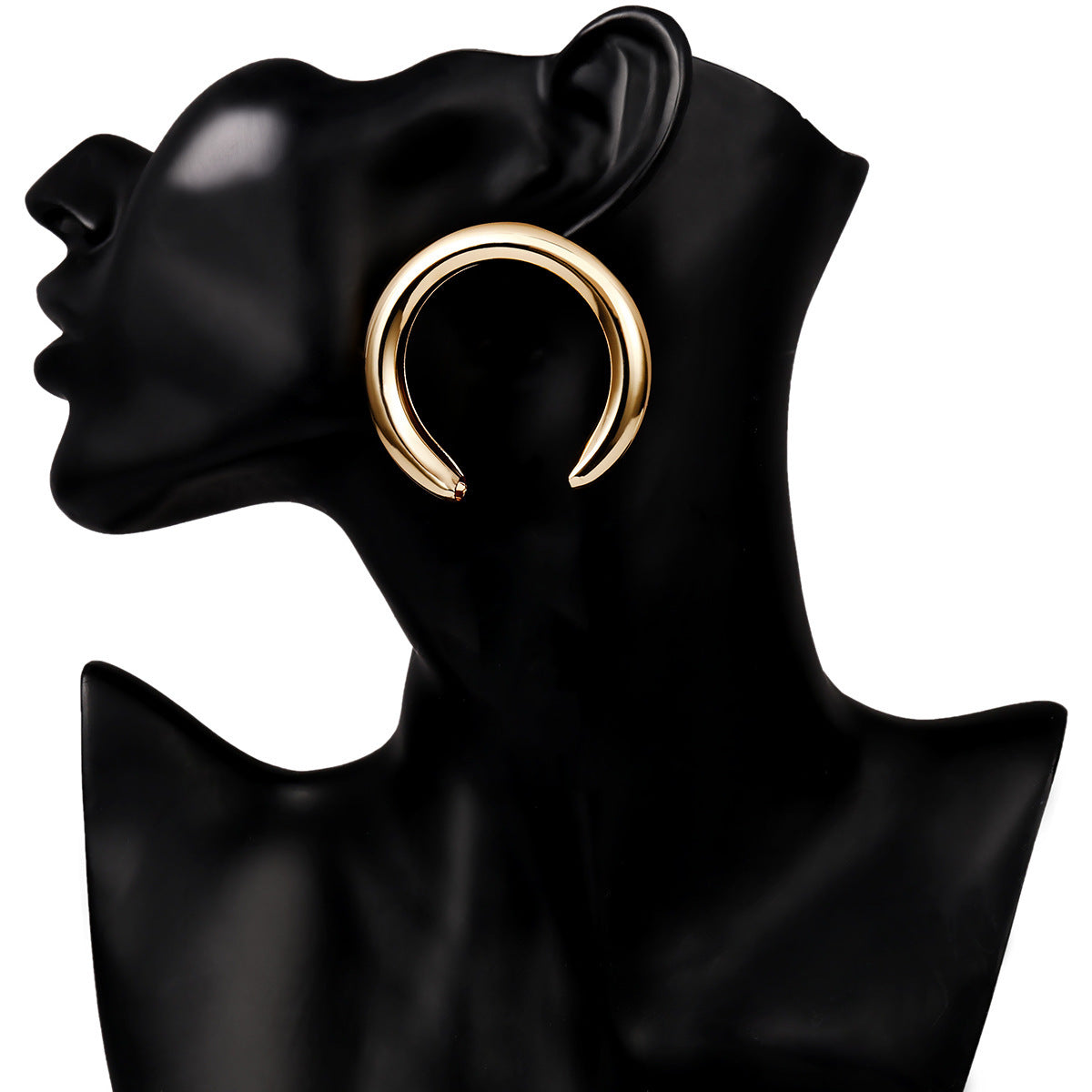 Jewelry Simple Punk Exaggerated Crescent Earrings Female Personality Retro Metal Hollow Earrings