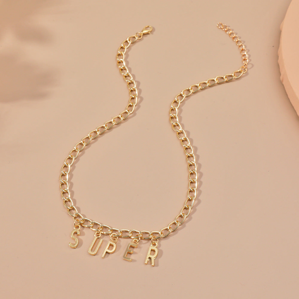 diy simple handmade alloy English word letter necklace hip-hop couple pendant short chain men and women