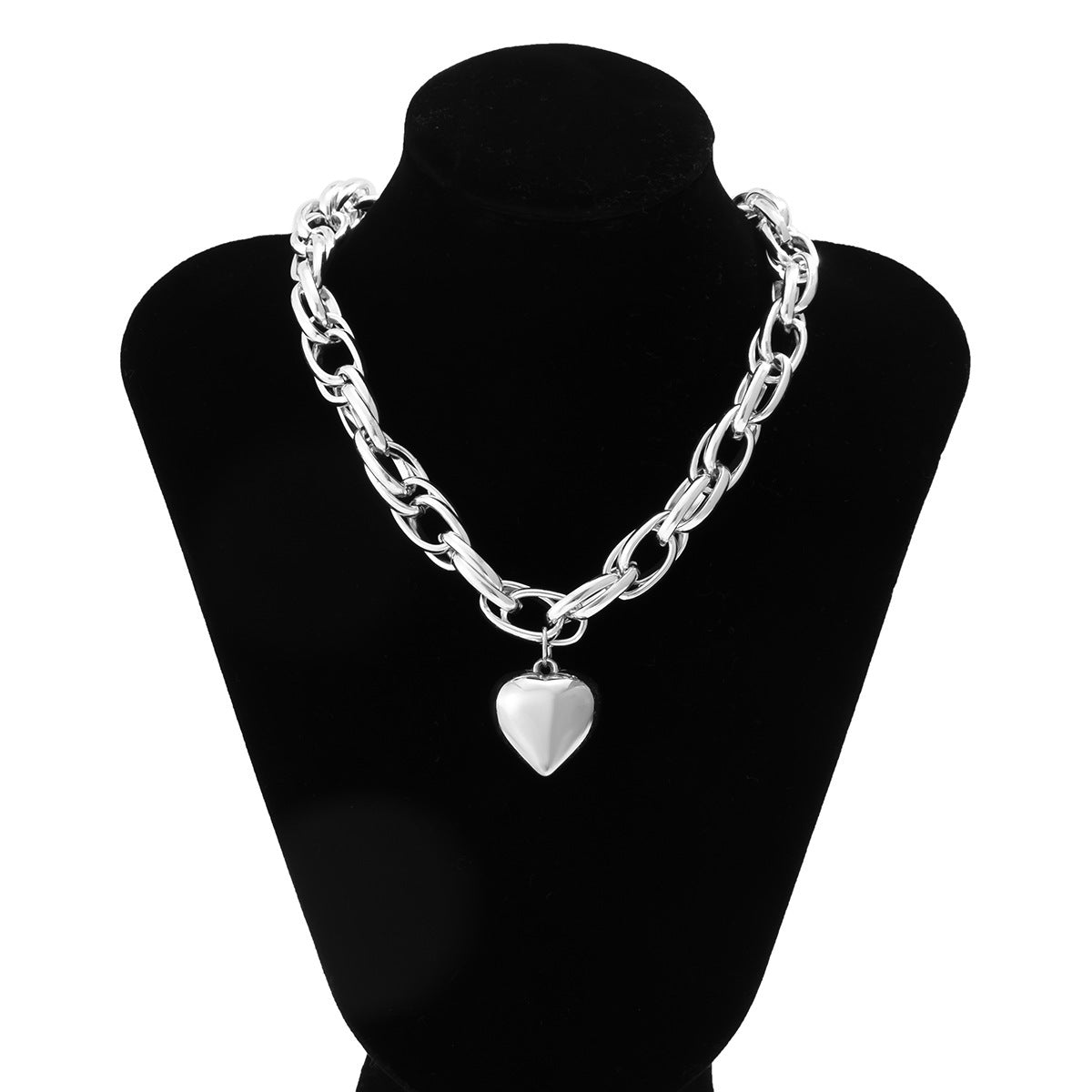 Jewelry Simple Cross Hollow Cross Necklace Punk Heart Pendant Thick Chain Necklace Women