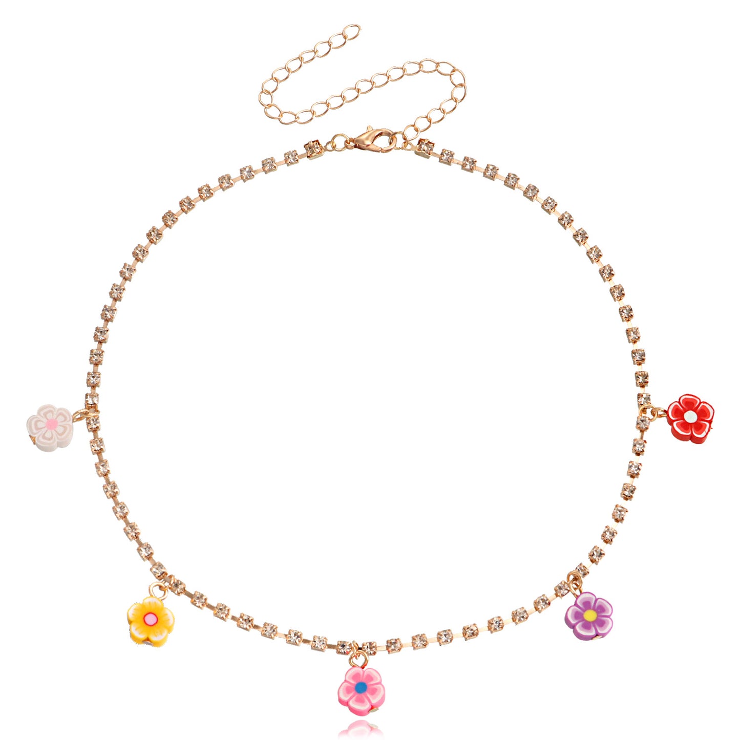 Jewelry ins diamond claw chain colorful flower necklace female choker advanced simple necklace