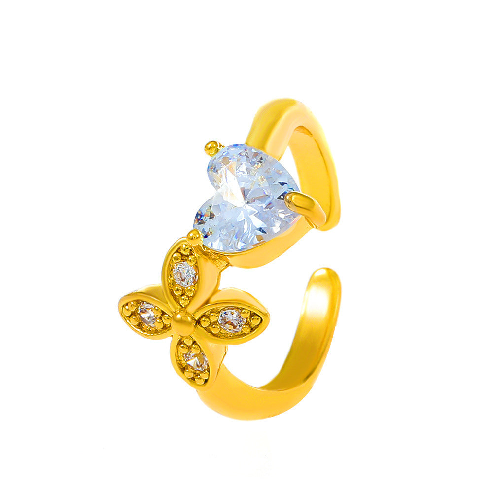 Ins micro-inlaid zircon love ring female fashion light luxury niche design star butterfly opening index finger ring