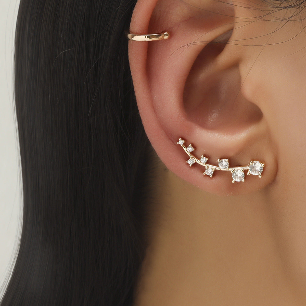Simple Star Small Diamond Ear Clip Leaf Flower Sun Flower Geometric Pearl Zircon No Pierced Ear Stud Set