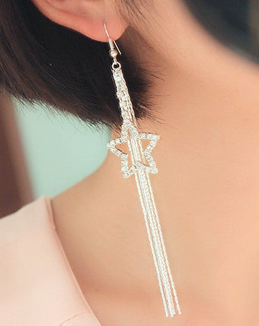 Fashion Square Tassel Earrings Long Diamond Rhinestone Ear Wire Sweet Earrings Jewelry