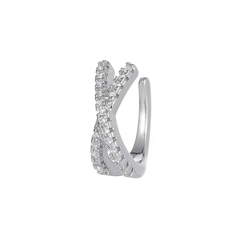Personalized simple ear bone clip fashion geometric micro-inlaid zircon earrings earrings cold temperament x cross ear clip