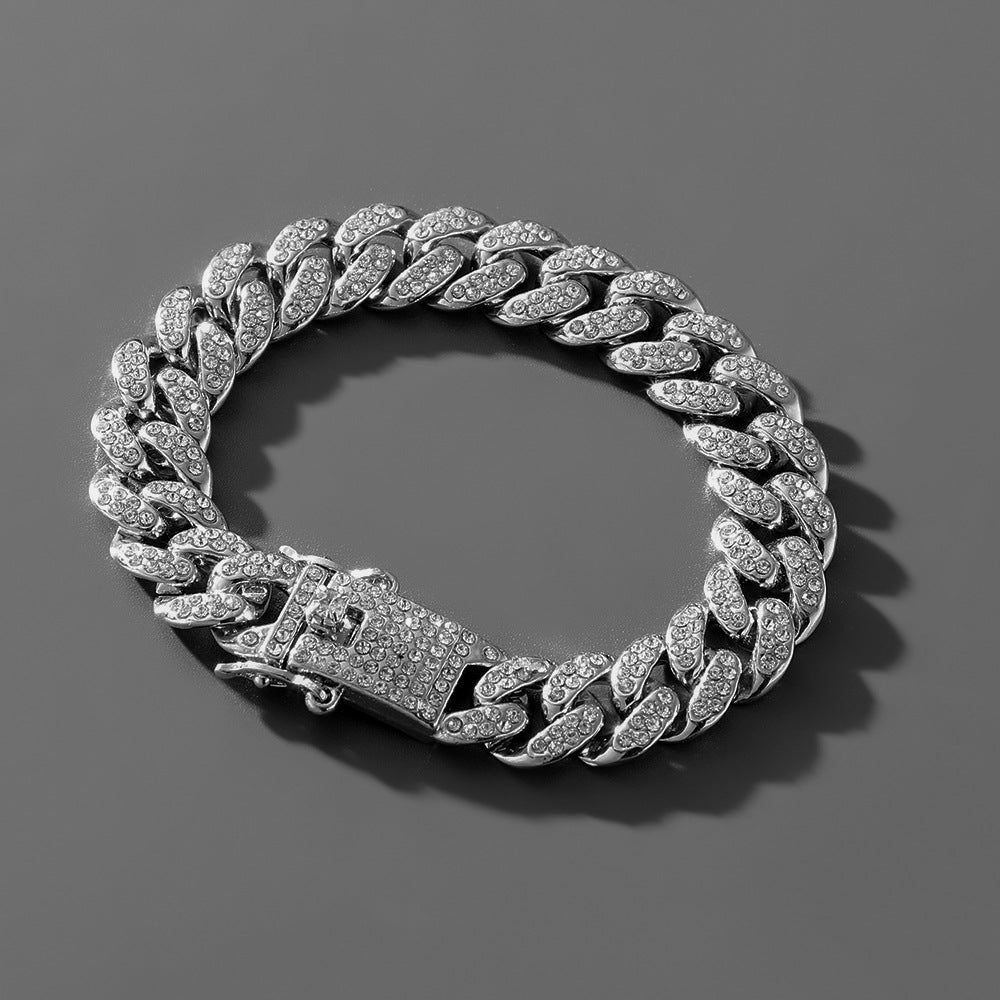 Hiphop Hip Hop Full Diamond Cuban Chain Bracelet Men's Exaggerated Street Punk Hand Jewelry