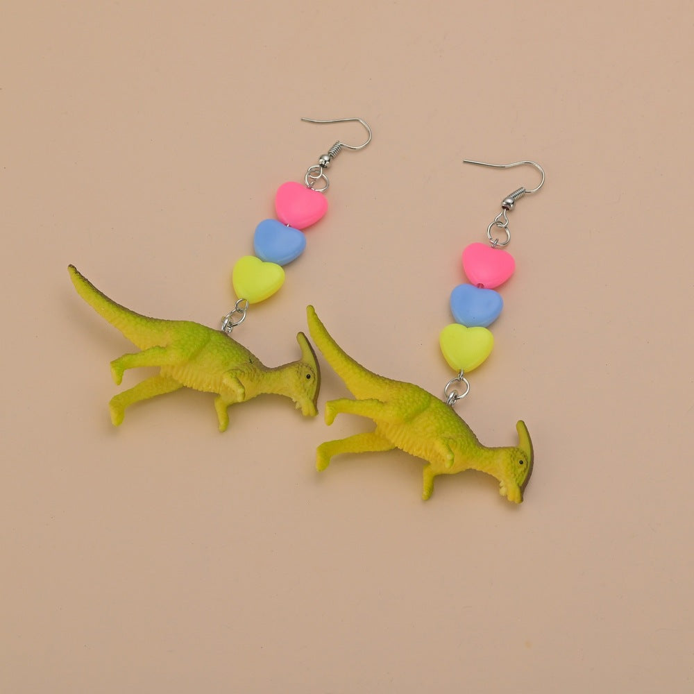 Fashion Toy Dinosaur Earrings Resin Candy Color Heart Shape Earrings Kids Jewelry Accessories