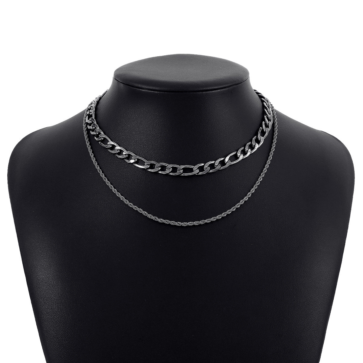 N8889 double-layer stacked necklace Cuban chain hip-hop punk necklace niche geometric personality clavicle chain