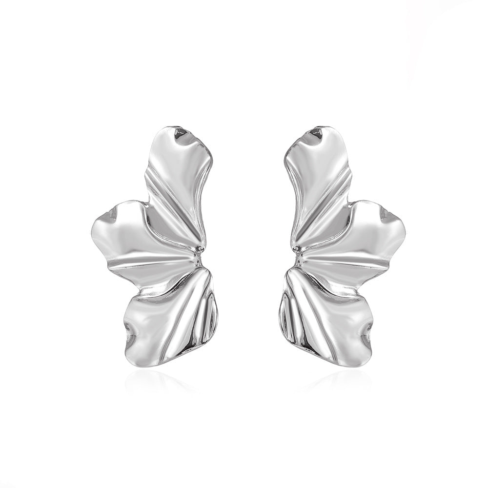 Retro exaggerated golden flower earrings simple temperament matte irregular petal earrings fashion earrings for women