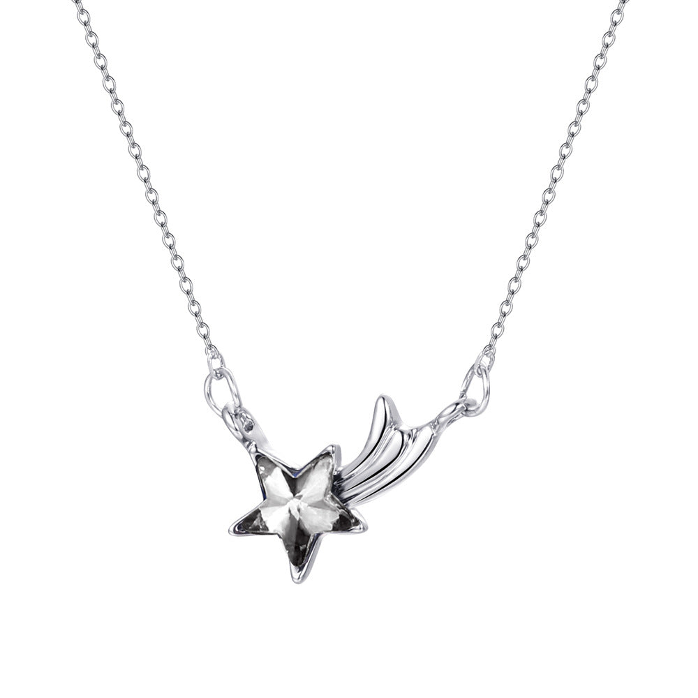 Simple and cold zircon pendant necklace fashion five-pointed star key cat clavicle chain niche design