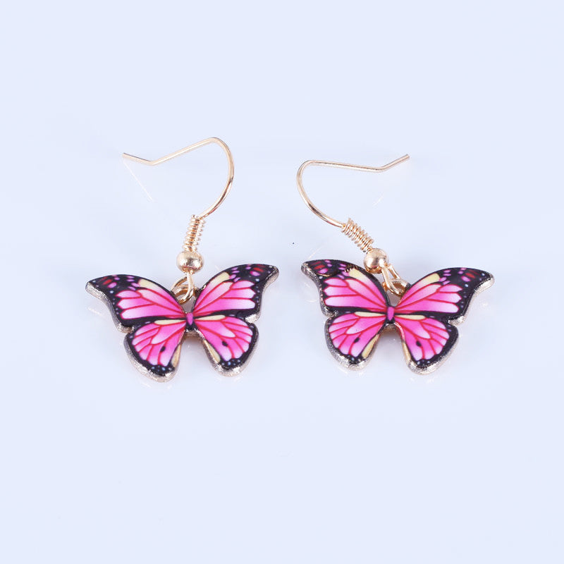 Set Butterfly Jewelry Colorful Double Layer Butterfly Pendant Necklace Feminine Elegant Butterfly Earrings