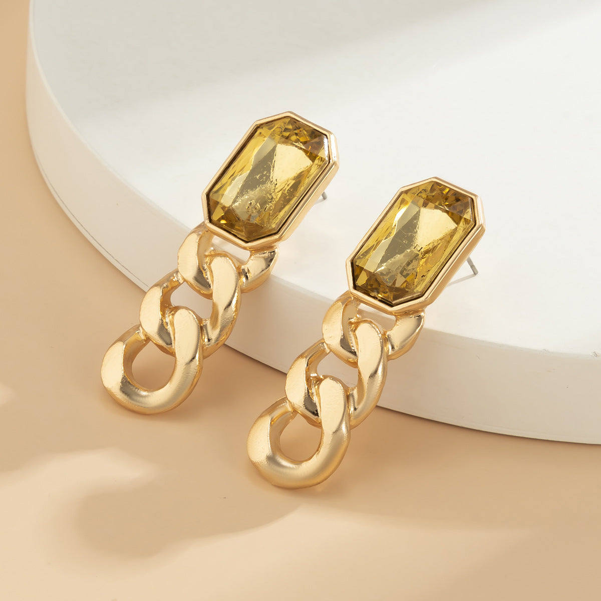 Jewelry temperament simple color imitation gemstone earrings female retro personality metal chain earrings