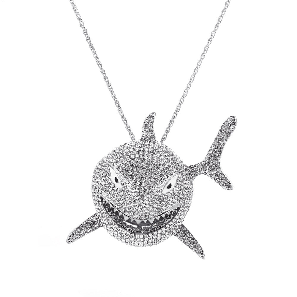 Hip-hop Diamond Pendant Necklace Retro Punk Exaggerated Large Shark Clavicle Chain Couple Accessories