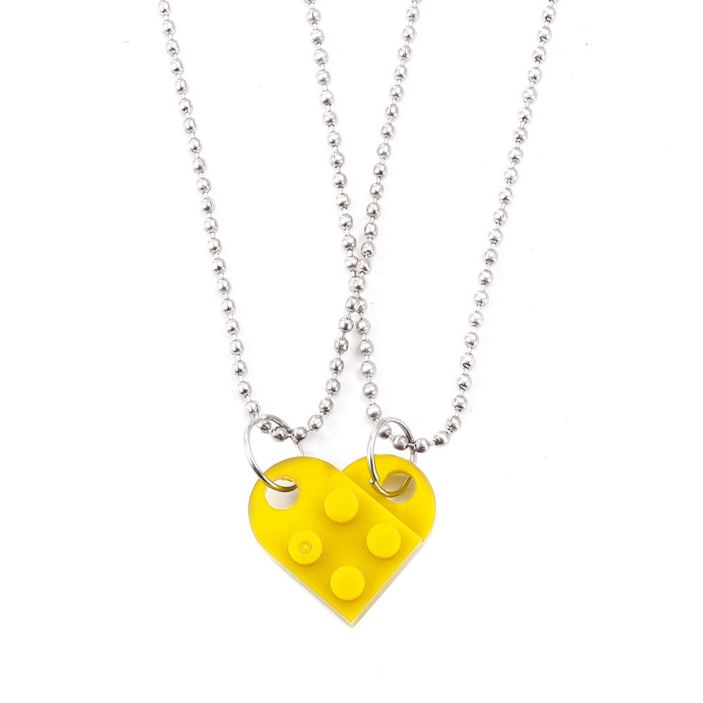 Heart-shaped building block couple necklace ins creative double-layer detachable beaded splicing collarbone chain female