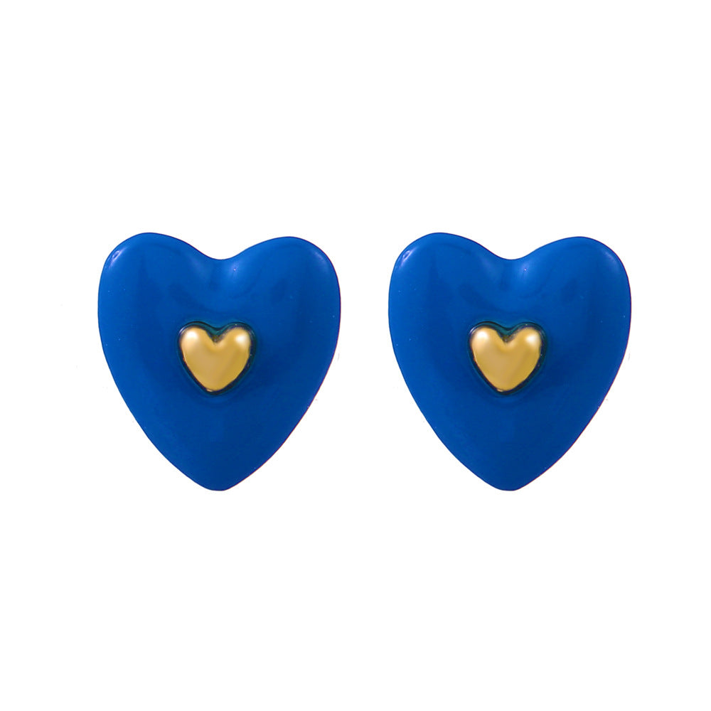 ins enamel drop oil inlaid love earrings fashion temperament niche design peach heart earrings simple earrings
