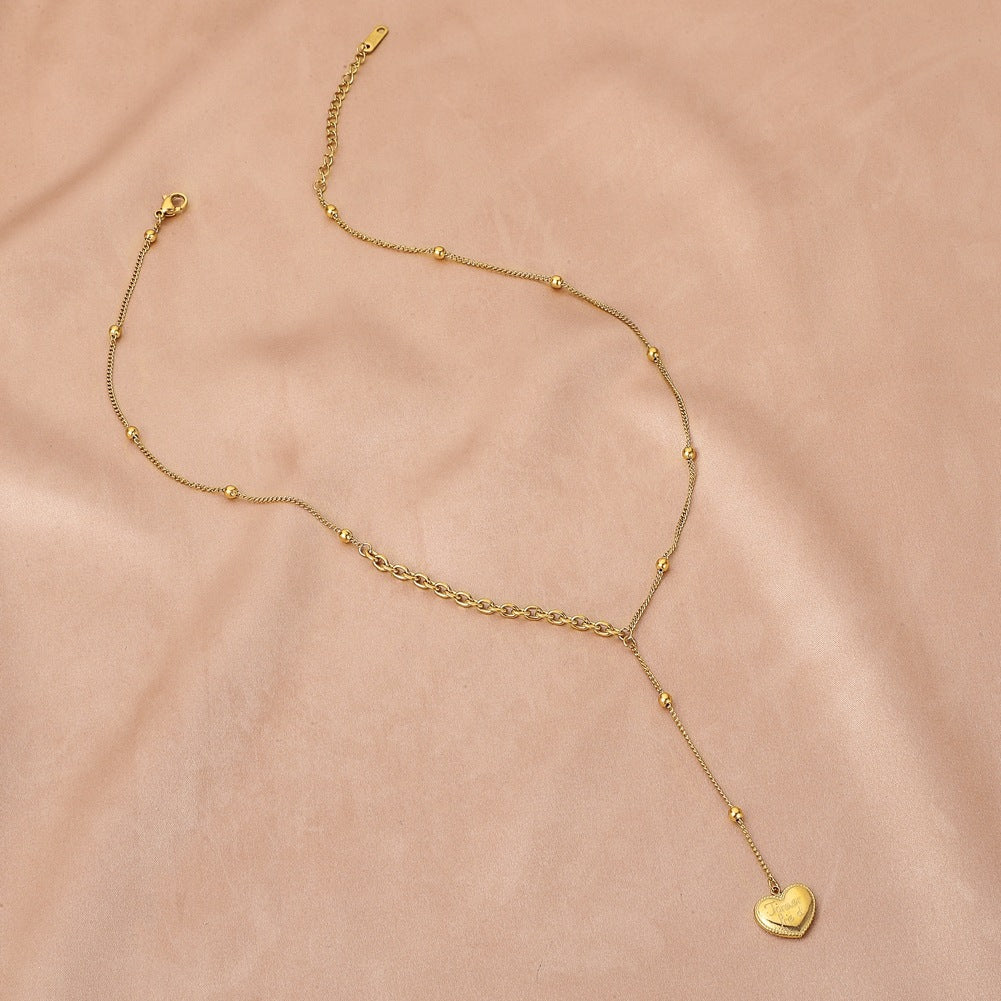 Minority Light Luxury Peach Heart Necklace Gold Plated Love Stainless Steel Pendant Necklace Heart Shaped Titanium Steel Clavicle Chain