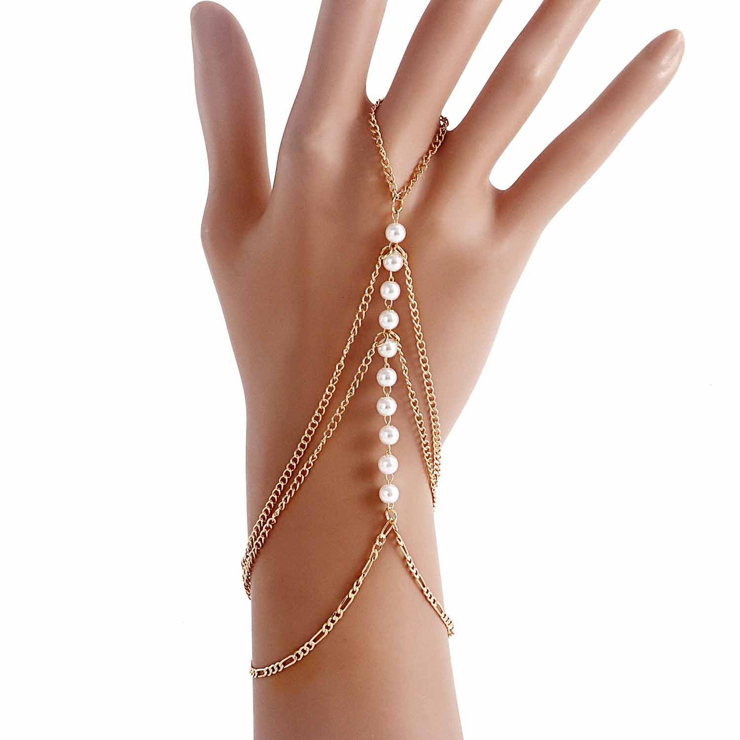 Explosive ins punk love imitation pearl bracelet exaggerated personality metal finger chain bracelet for women