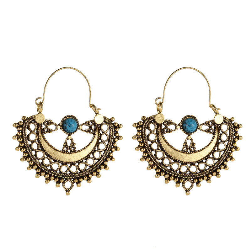 Ethnic Earrings Bohemian Hollow Carved Earrings Fashion Geometric Metal Vintage Earrings