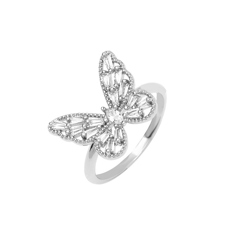 Ins super fairy zircon butterfly open ring female fashion light luxury wheat ear index finger ring simple star ring