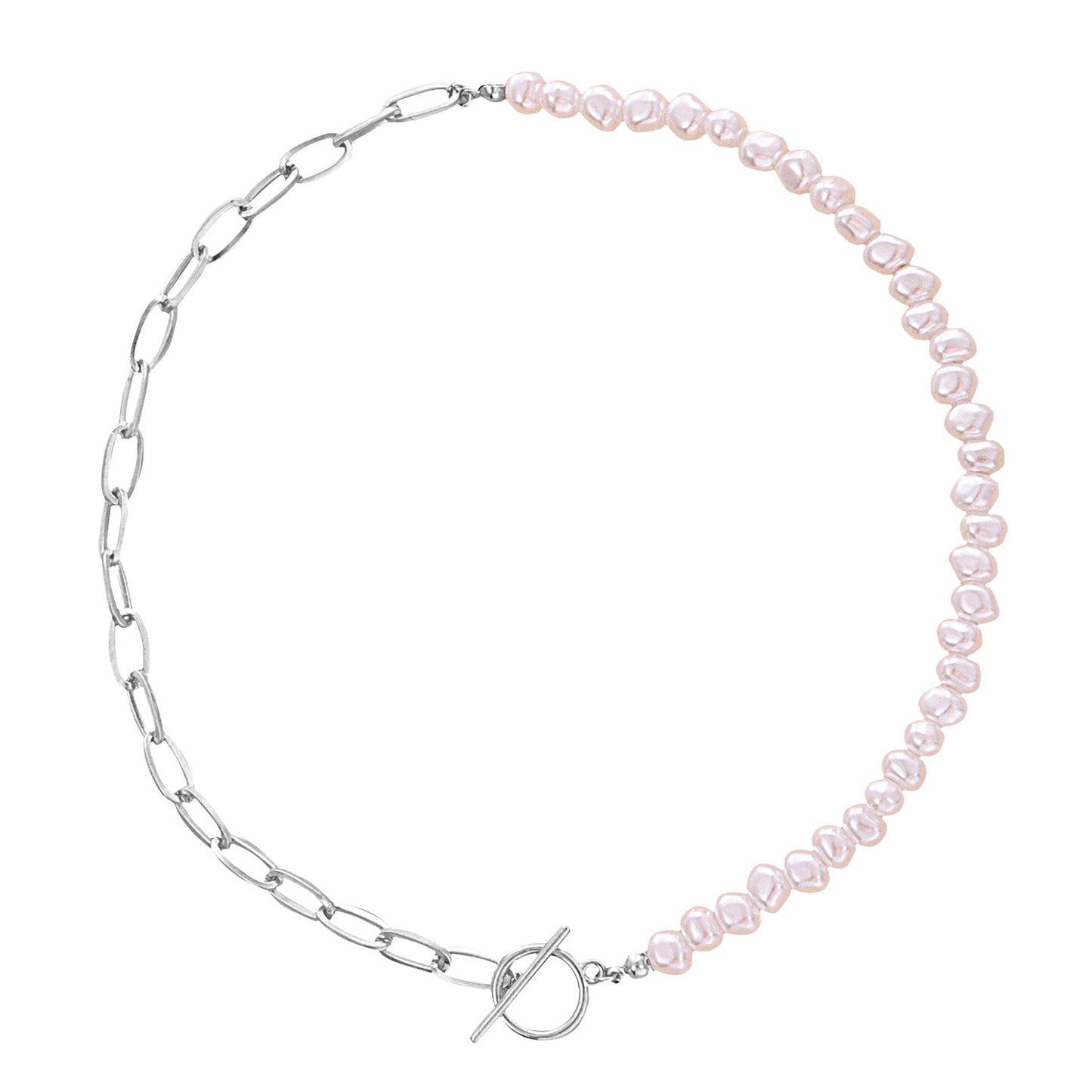 Jewelry Fashion Trendy OT Buckle Shaped Pearl Necklace Women's Geometric Simple Small Hole Chain Necklace