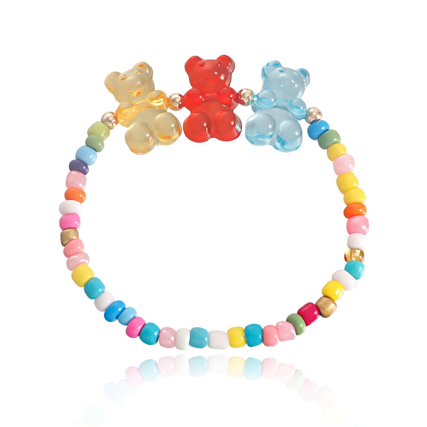 Jewelry Bohemian Mixed Color Rice Beads Colorful Heart Bear Necklace Bracelet Set Cartoon Female