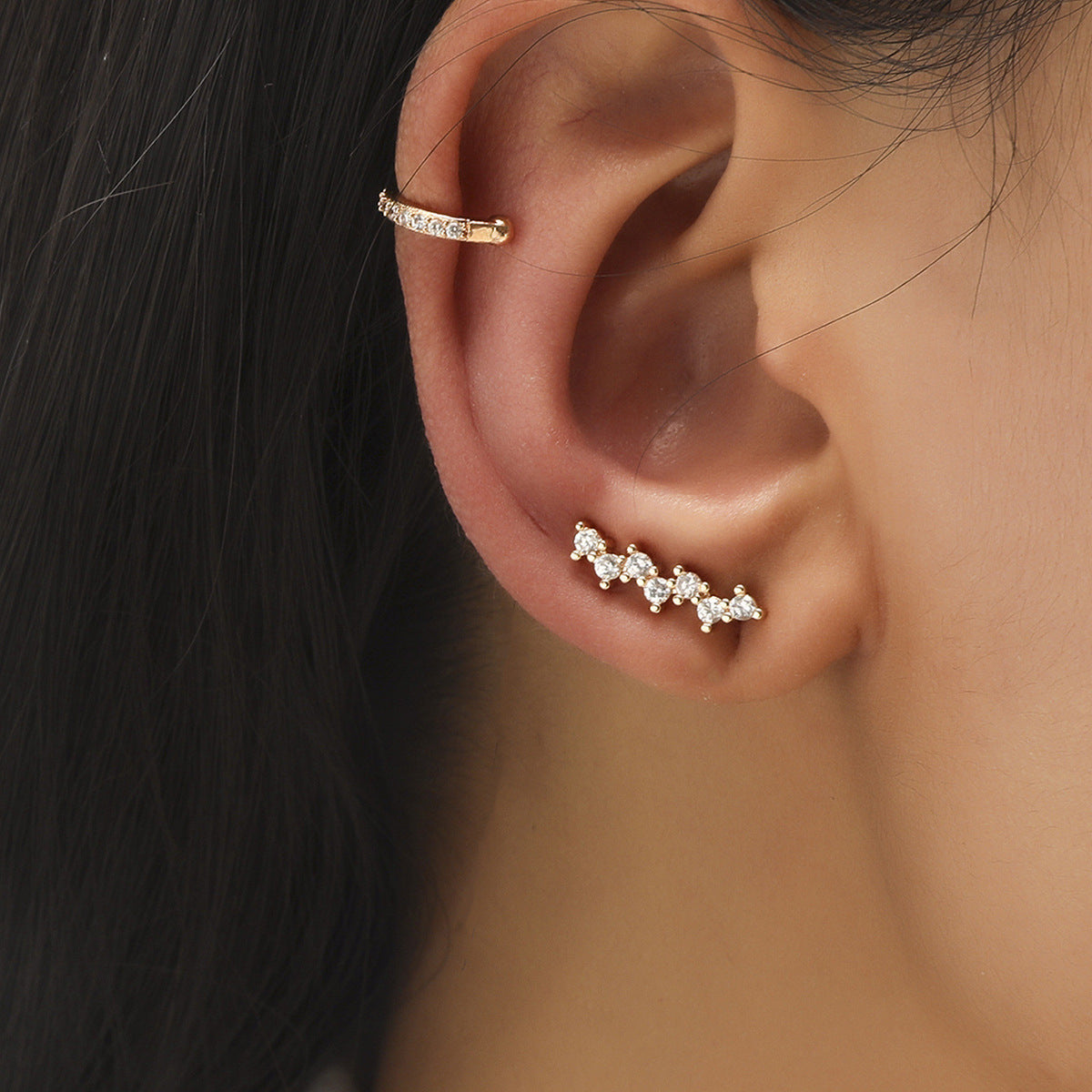 Simple Star Small Diamond Ear Clip Leaf Flower Sun Flower Geometric Pearl Zircon No Pierced Ear Stud Set