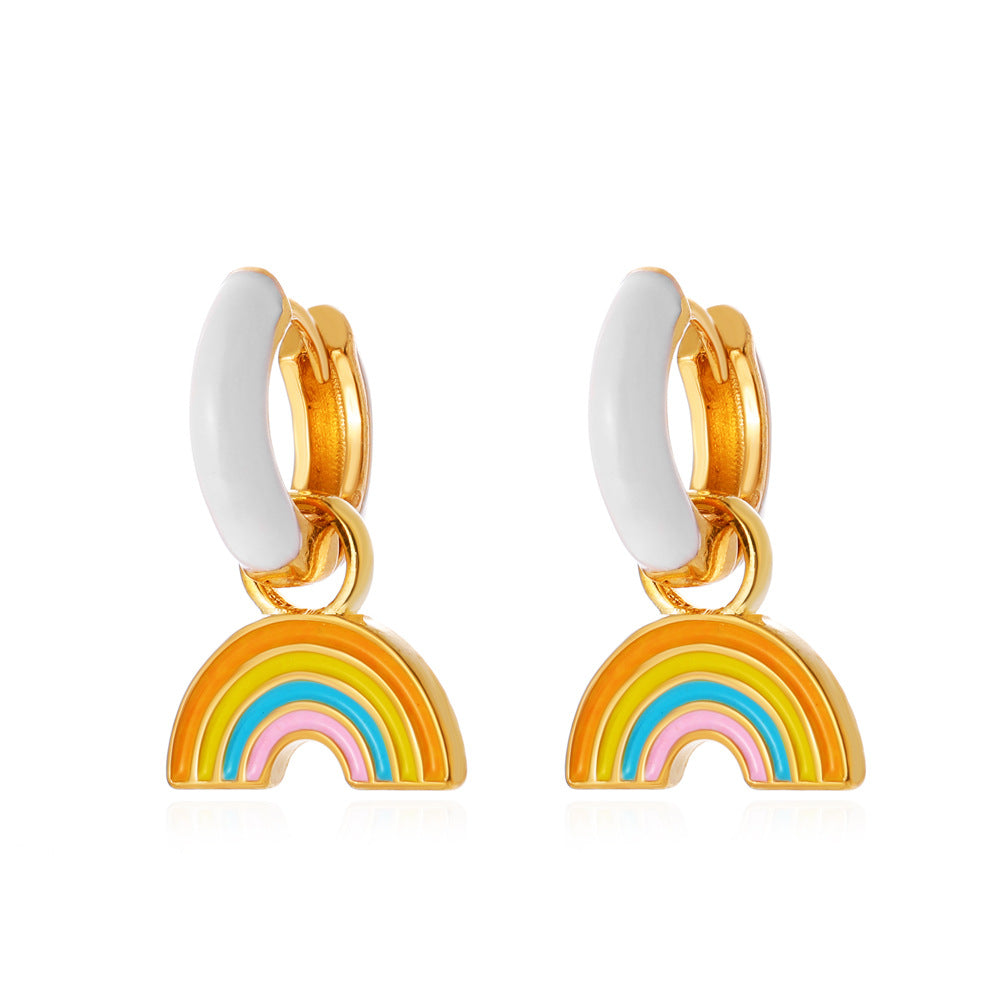 Retro temperament color earrings ins cute rainbow earrings earrings simple alloy dripping oil earrings