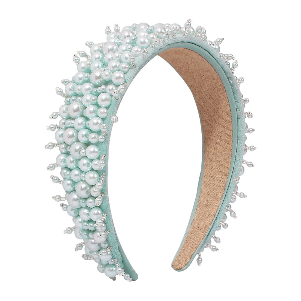 F3195 exaggerated heavy industry headband female imitation pearl temperament wide-brimmed bead headband baroque simple hair accessories