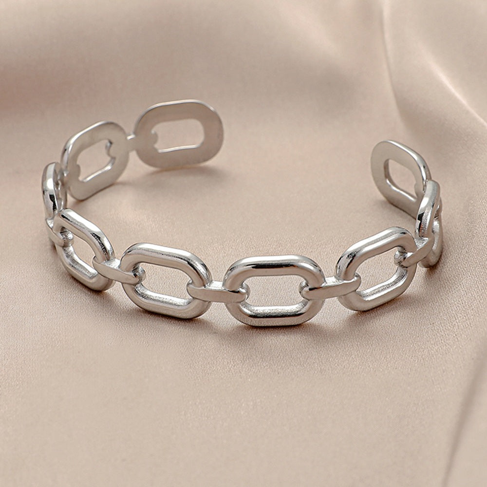 Stainless steel geometric inlaid open bracelet simple personality exquisite C-shaped titanium steel bracelet