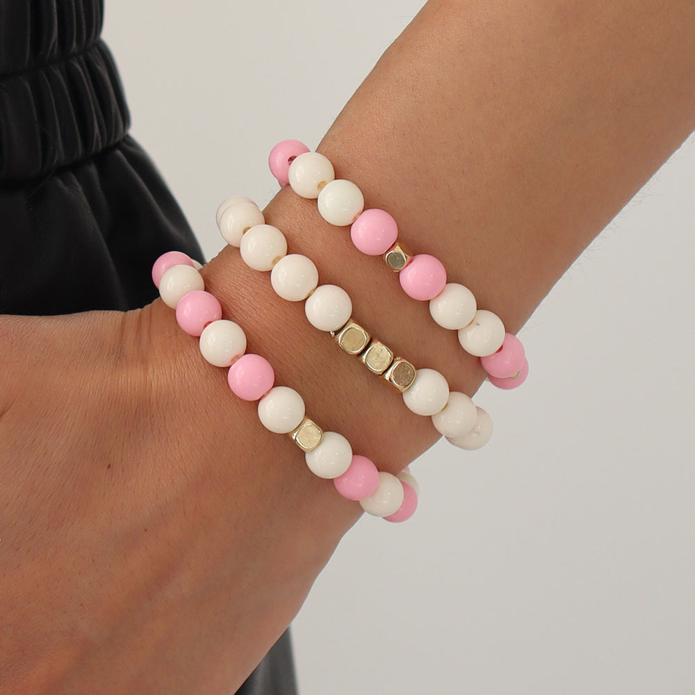 B1635 Mori Girls Jewelry Candy Color Sweet Fresh Bracelet Set Elastic Beads Elegant Bracelet