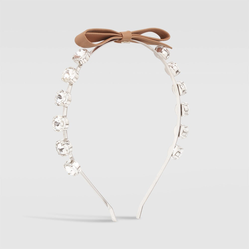 F3445 Glass Diamond Temperament Hair Ornament Bowknot Sweet Fragrance Headband Simple Leather Hairband for Adults