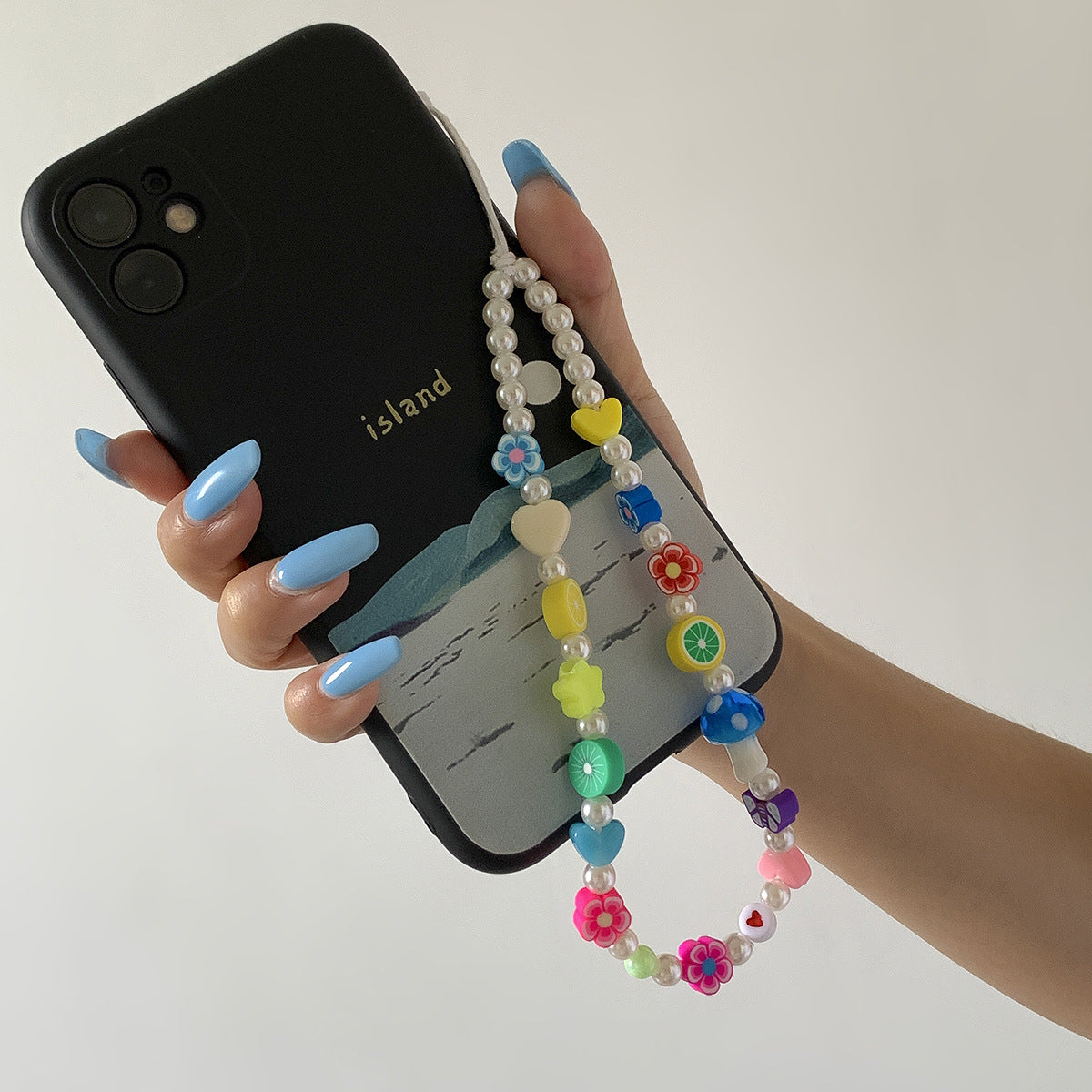 Trendy Mushroom Imitation Pearl Tassel Mobile Phone Chain Fashion Street Shot Contrasting Color Smiley Alphabet Mobile Phone Ornament