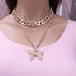 INS fashion butterfly pendant full of zircon hip-hop male and female necklace collarbone chain