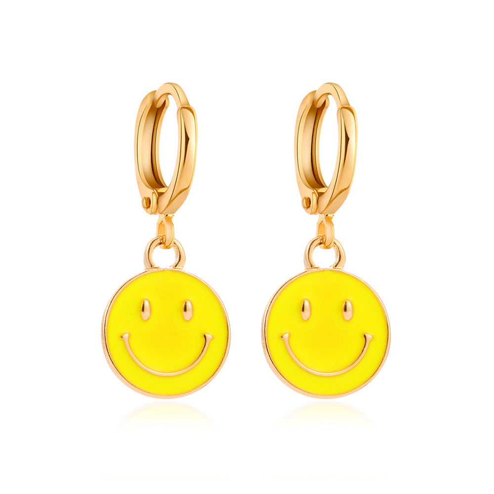 Ins cute dripping oil smiling face earrings simple metal smile earrings fashion creative earrings earrings female